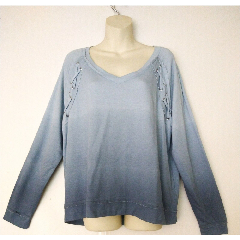 Women's MUDD Long Sleeve Blue Dip Dye Pullover Shirt Soft Comfy Size LG NWT
